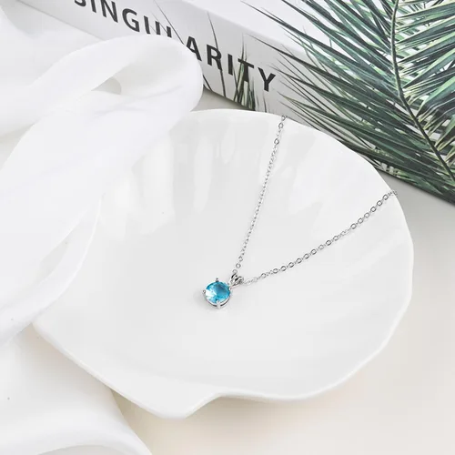 Vista 19 de 8mm Round Cubic Zirconia Sterling Silver Necklace Dainty Necklace Birthstone Jewelry Pendant Necklaces for Women