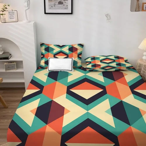 Vista 3 de Juego de sábanas geométricas tamaño individual, sábanas modernas de microfibra suave, bolsillo profundo, sábanas y fundas de almohada estampadas sin