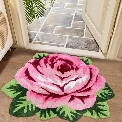 Vista 28 de USTIDE Bonita alfombra de baño de rosas para baño, alfombra de baño naranja de lujo, antideslizante, con forma de flor, alfombra de ducha de felpa