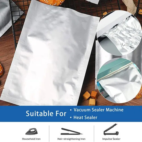 Vista 5 de Paquete de 50 bolsas Mylar de 1 galón para almacenamiento de alimentos con absorbentes de oxígeno para arroz, granos, granos de café
