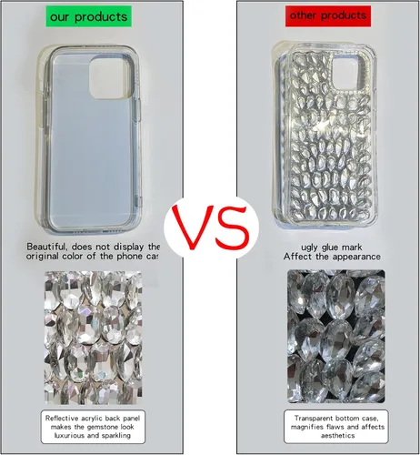 Vista 4 de Funda para iPhone 13 Pro para mujer (6.1 pulgadas), funda de lujo muy brillante con purpurina 3D con diamantes de imitación de cristal brillante