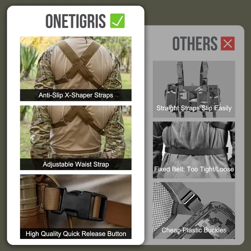Vista 5 de ONETIGRIS Chest Rig, Dangler Pouch for Hunting Shooting Hiking MOLLE Chest Rigs Tactical Chest Rig with Utility Admin Pouch