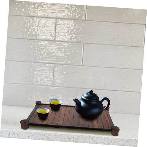 Vista 7 de Ciieeo 1 bandeja de bambú para servir, bandeja de té y desayuno, perfecta para exhibir tetera, se puede utilizar como regalo