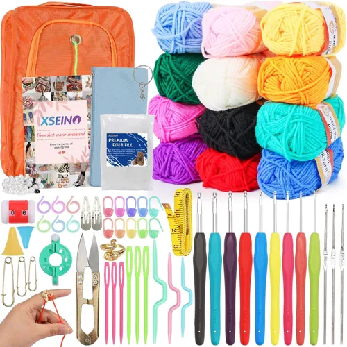 Vista 7 de XSEINO Kit de ganchillo para principiantes - Kit de inicio de ganchillo con tutoriales en video paso a paso - Kits de aprendizaje de ganchillo