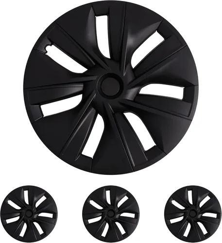 Vista 9 de KAVANIC 4 piezas de cubierta de rueda Compatible con Tesla Model Y 19 pulgadas 2020-2024 ABS tapacubos estilo cuchilla negro mate Compatible