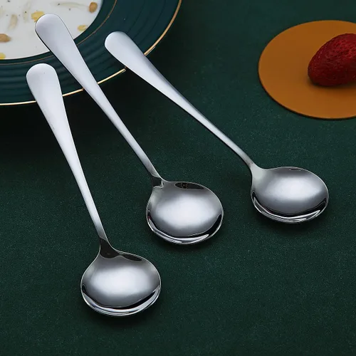 Vista 3 de Berglander - Cucharas redondas de acero inoxidable de 7.5 pulgadas, juego de cucharas de mesa, resistente, fácil de limpiar, apto para lavavajillas