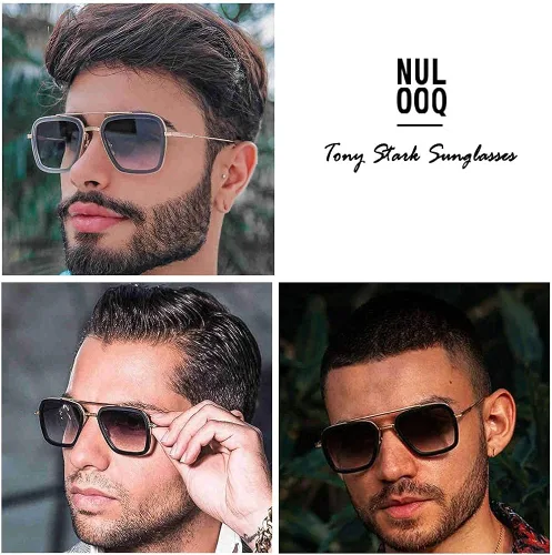 Vista 3 de NULOOQ Tony Stark - Lentes de sol polarizados para hombres y mujeres, estilo aviador, estilo vintage, marco de metal, montura metálica de Iron Man