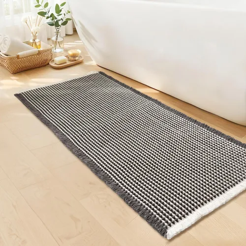 Vista 22 de Alfombra de baño negra – Alfombra de baño antideslizante y lavable, súper absorbente y de secado rápido, pequeña alfombra de baño bohemia para Negro