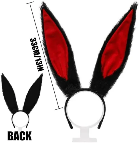 Vista 5 de Diadema con orejas de conejo de Pascua, accesorios para disfraz de conejo, diadema de orejas de conejo, diadema para cosplay y fiesta
