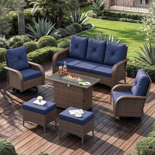 Vista 12 de UDPATIO Juego de muebles de patio con respaldo alto, 7 asientos, 2 sillas Beige