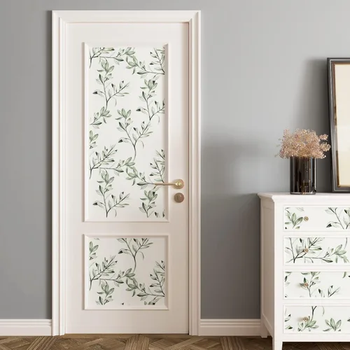 Vista 5 de Wallercity Papel tapiz de hojas verdes y blancas, papel tapiz floral para gabinete, papel de contacto de hojas verdes, papel de contacto bohemio
