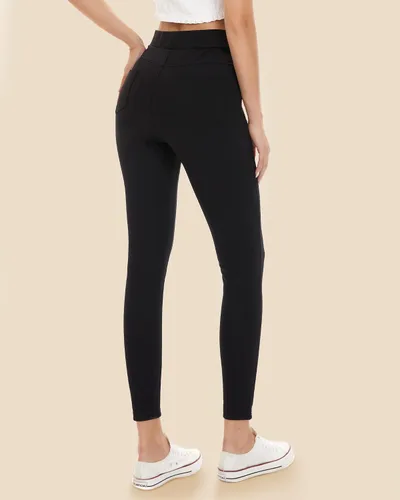 Vista 2 de Tagoo Pantalones de vestir para mujer, estilo casual, de cintura alta, elásticos, ajustados, para oficina, trabajo, leggings con bolsillos