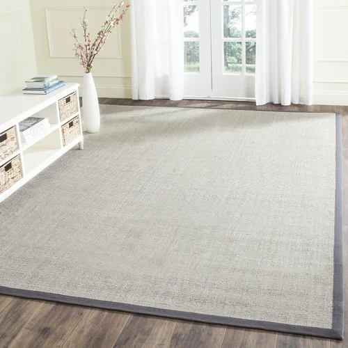 Vista 68 de Alfombra de sisal Safavieh, de color maíz y negro, tejida a mano, de la colección de fibras naturales; 5 x 8 pulgadas, NF441A, Tela, Gris / Gris