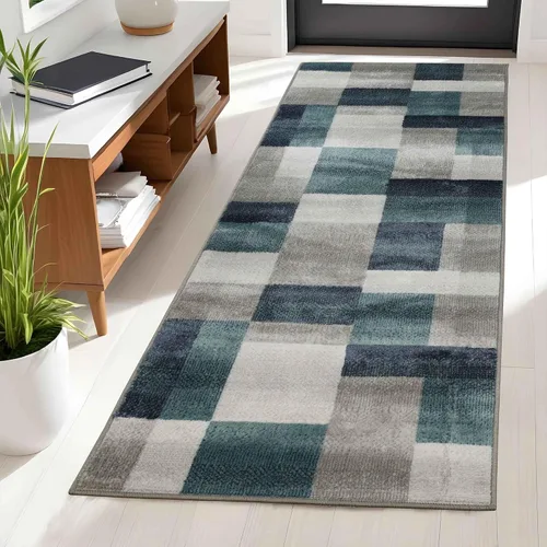 Vista 21 de BLUENILEMILLS Fiji - Colección de alfombras contemporáneas para interiores, alfombra geométrica de retazos moderna con respaldo de yute duradero