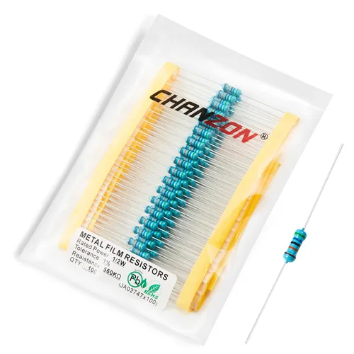 Vista 37 de Chanzon 100pcs 1/2W (0.5W) 1 Ω ohmios Resistencia fija de película metálica 0.01 ±1% Tolerancia 1R MF Orificio pasante Resistencias limitadoras