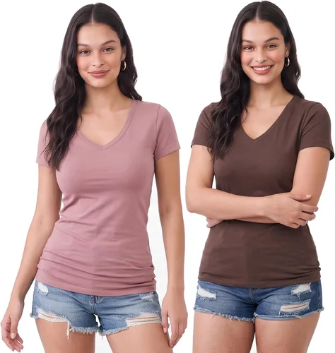 Vista 91 de Emmalise Camiseta de manga corta para mujer, cuello en V, tallas junior y plus