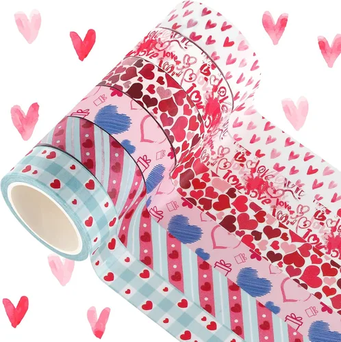 Vista 8 de Zonon 6 rollos de cintas Washi para el día de San Valentín, calcomanías de San Valentín para niños, lindas calcomanías de color dulce