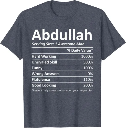 Vista 34 de ABDULLAH Nutrition Funny Birthday Personalizado Nombre Regalo T-Shirt Negro