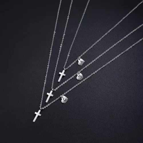 Vista 6 de Tiny Cross Necklace for Girls Heart Initial Necklace Heart Birthstone Necklace Letter Stainless Steel Pendant Jewelry First Communion Baptism