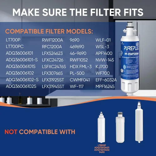 Vista 2 de PUREPLUS LT700P Certificado NSF 53&42 Reemplazo para LG ADQ36006101 Kenmore 469690, ADQ36006102, LFXS30766S, LFX28968ST, LFX31925ST, LFX31945ST