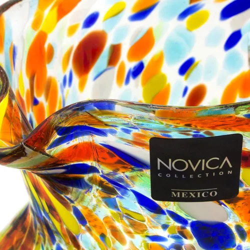 Vista 4 de NOVICA Jarra de vidrio reciclado soplado a mano artesanal multicolor de México 'Confetti' (71 onzas)