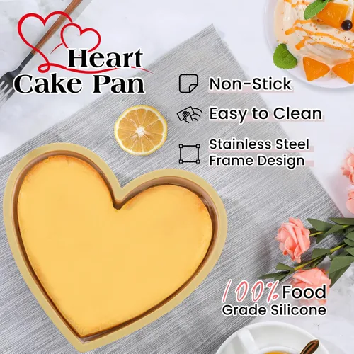 Vista 7 de FUNBAKY Moldes de silicona con marco reforzado de metal en forma de corazón, 10 pulgadas, moldes antiadherentes para moldes para pasteles Pan