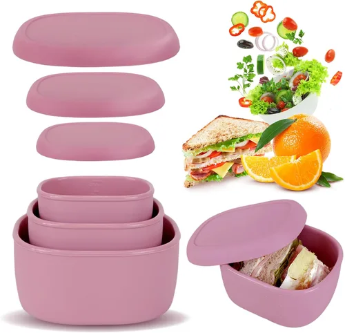 Vista 7 de Juego de cajas de almuerzo Bento de silicona Anatole de 3 unidades, contenedores anidados reutilizables con tapas, libres de BPA, aptos para Paquete