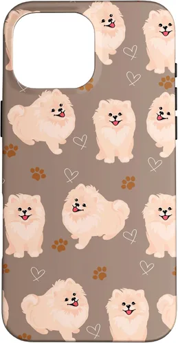Vista 19 de Funda marrón para iPhone 13 Pro Max con diseño de pomerania y cachorros