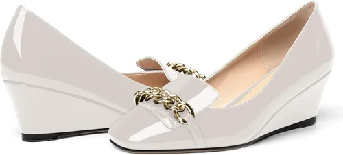 Vista 6 de MOVINSTEPS Zapatos de tacón bajo de cuña de metal para mujer, con puntera cuadrada, de 2 pulgadas