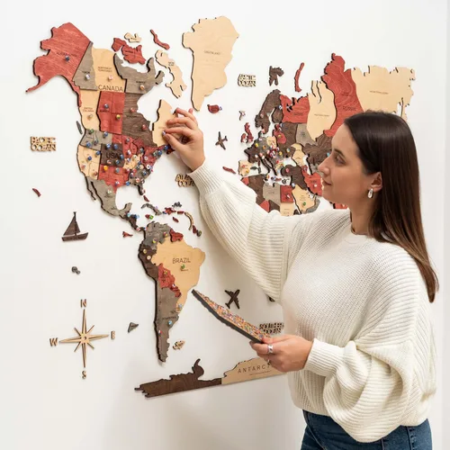 Vista 9 de Enjoy The Wood Arte de pared grande de madera en 3D, mapa del mundo, mapa de viajes del mundo, idea de regalo para cualquier ocasión, arte de pared