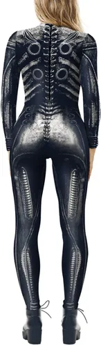 Vista 2 de Enterizo de mujer con estampado de esqueleto de robot mecánico 3D para Halloween, disfraz de cosplay