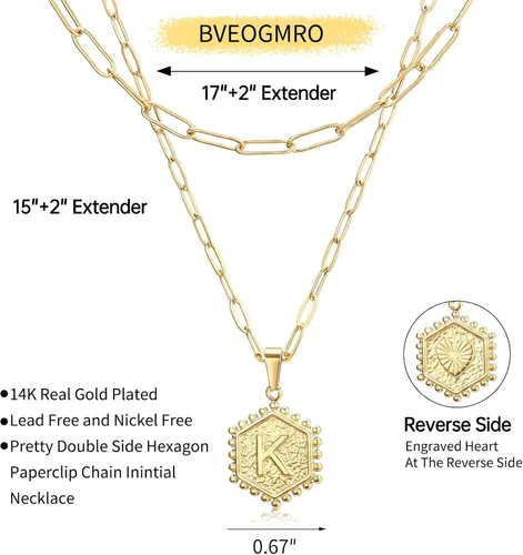 Vista 5 de Gold Layered Necklaces for Women,14K Gold Plated Paperclip Chain Necklace Personalized Letter Pendant Initial Necklaces Gold Jewelry