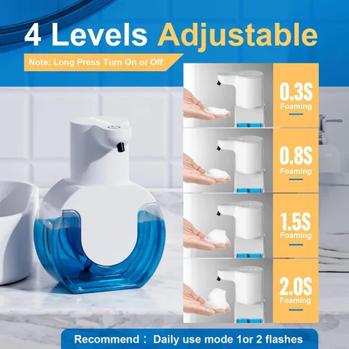 Vista 3 de Dispensador automático de jabón, sensor manos libres, 4 niveles de espuma ajustables, recargable y montaje en pared (15 oz/420 ml) para baño y cocina
