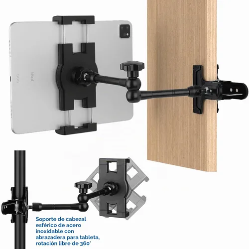 Vista 8 de Mippko Soporte para tablet para escritorio/mesa/caballete/tablero/estante, brazo de aleación de aluminio ajustable de 360°, soporte para iPad