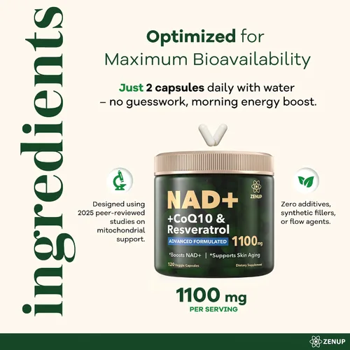Vista 5 de NAD+ Suplemento 1100 mg NAD con resveratrol y quercetina Enfoque mental 120 cápsulas