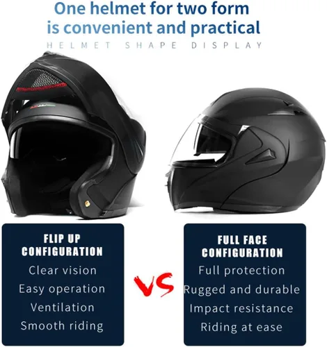 Vista 2 de Casco de motocicleta con Bluetooth de cara completa, casco modular inteligente integrado, aprobado por DOTECE, antivaho doble visera, casco frontal