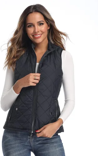 Vista 5 de Chaleco para exteriores de mujer, chaleco acolchado ligero con cremallera y cuello alto.