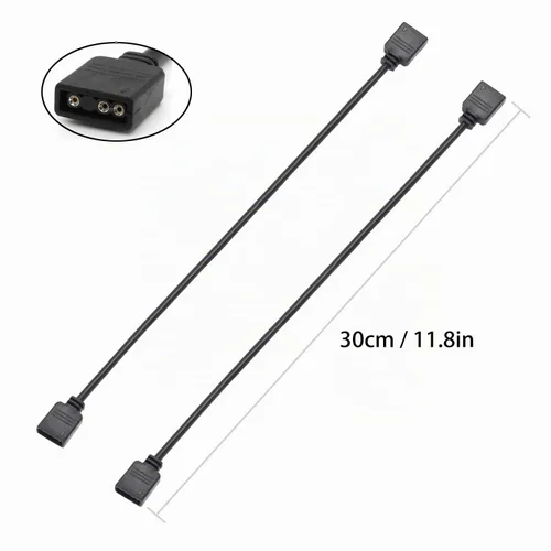 Vista 3 de Paquete de 2 cables de extensión ARGB de 11.8 pulgadas, divisor hembra a hembra, sincroniza ventiladores ARGB de PC y serie LED (5V 3 pines)