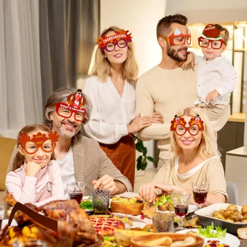 Vista 7 de JOYIN 48 lentes de pavo de Acción de Gracias, marco de anteojos de pavo con diseño de calabaza y hojas de arce, accesorios para fotos, anteojos