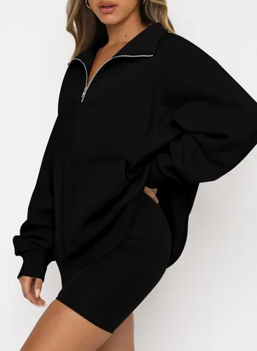 Vista 4 de CHICZONE Womens Quarter Zip Oversized Pullover Long Sleeve Zip Up Sweatshirts Trendy Fall Y2K Clothes with Pockets