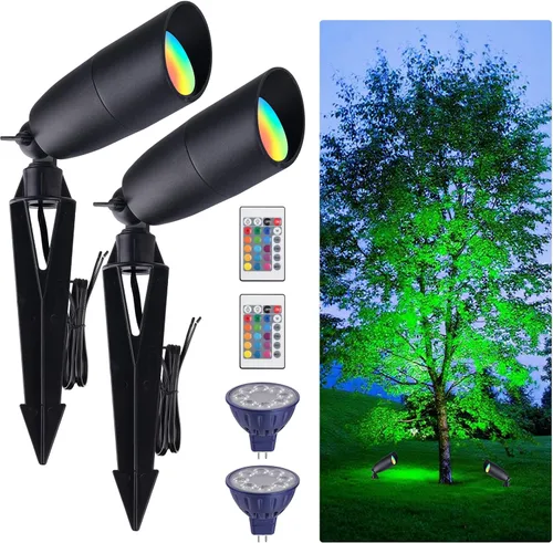 Vista 9 de Cheopha MR16 Bombilla LED que cambia de color de 12 V, iluminación de paisaje, RGB 5 W, 16 colores, luces de paisajismo al aire libre de aluminio