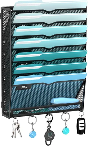 Vista 19 de 5 Tier Wall File Organizer, Metal Holder with Bottom Hooks Negro