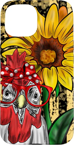 Vista 6 de iPhone 16 doméstico pollo vidrio bandera americana girasol retro divertido caso