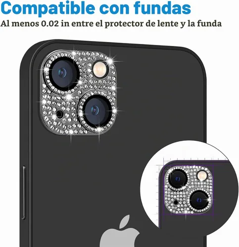 Vista 4 de Protector de lente de cámara para iPhone 13 & iPhone 13 Mini, brillante con diamantes de imitación 3D con purpurina, cubierta de cámara de vidrio