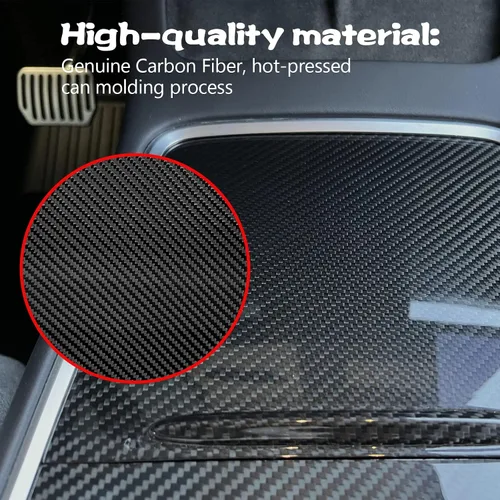 Vista 4 de Envoltura de consola central compatible con Tesla Model 3 Model Y 3K de fibra de carbono real, kit de envoltura de decoración interior, 2 accesorios