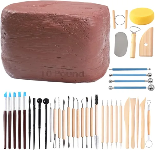 Vista 12 de ReArt Arcilla de modelado natural de secado al aire – 10 libras con 40 piezas de herramientas de escultura de cerámica, arcilla multiusos (gris)