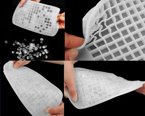 Vista 8 de Pequeña forma cuadrada flexible segura libre de BPA congelado 160 bandejas Mini cubitos de hielo moldes de silicona sin tapas (blanco)