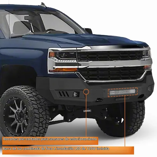 Vista 3 de Hooke Road Silverado Parachoques Delantero de Ancho Completo de Acero Parachoques Todoterreno con Luces LED para Camionetas Pickup Chevy Silverado