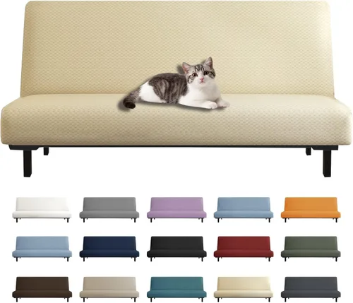 Vista 13 de YEMYHOM Funda para Futón Diseño Jacquard Más Reciente de Alta Elasticidad para Sofá Cama sin Brazos, Protector de Muebles Antideslizante con Parte