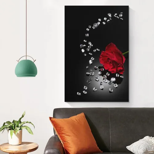Vista 4 de Póster de rosa roja en blanco y negro, pintura en lienzo, arte de pared, sala de estar, dormitorio, decoración del hogar, mural, 12 x 18 pulgadas